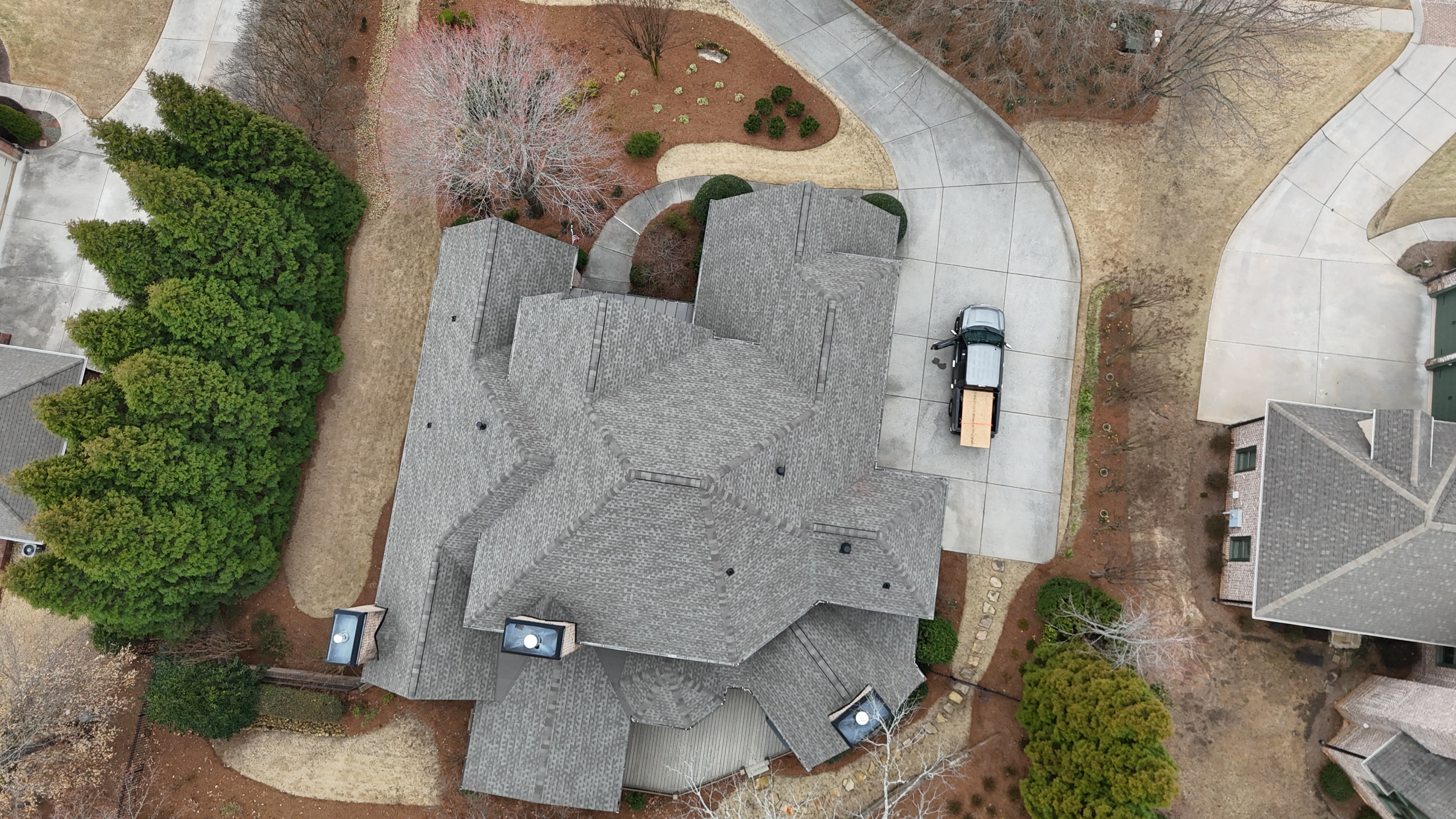 Drone view of new roof installation