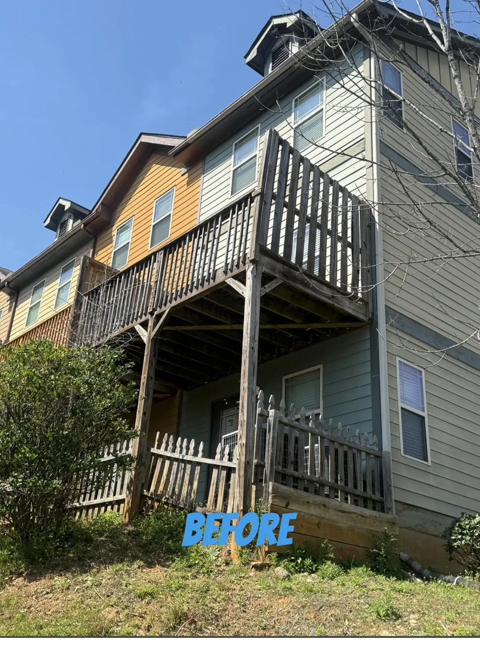 Old weathered deck before rebuild by Bishop JD Roofing