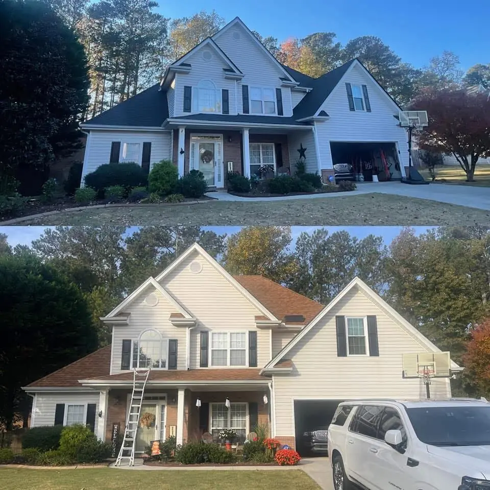 Before and after roof replacement by Bishop JD Roofing