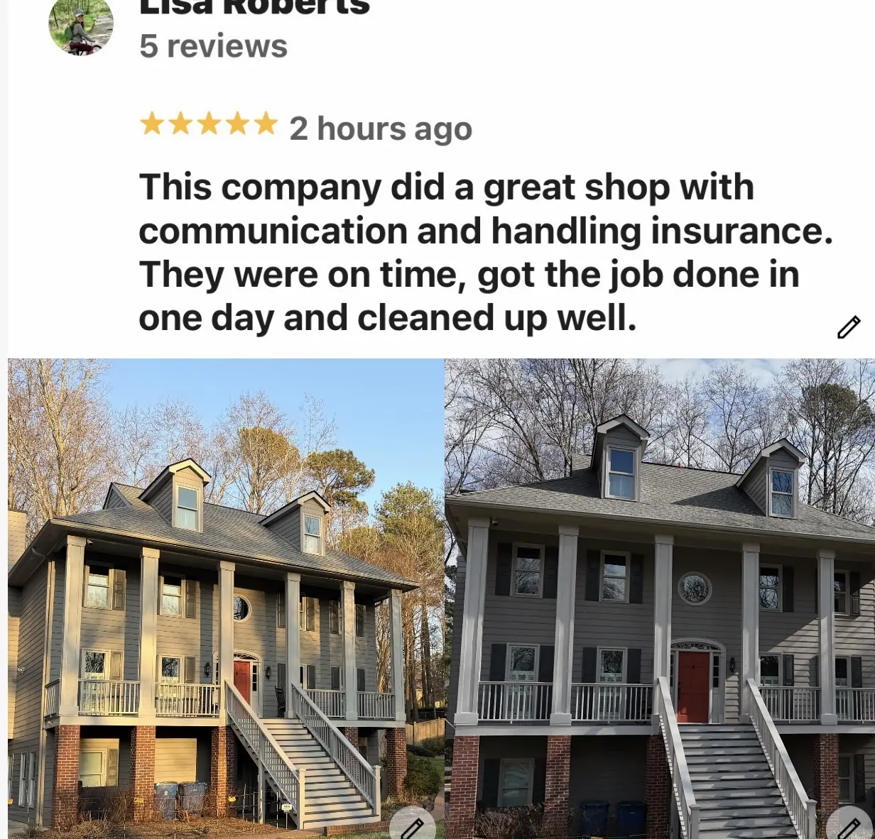 Five-star customer review for Bishop JD Roofing